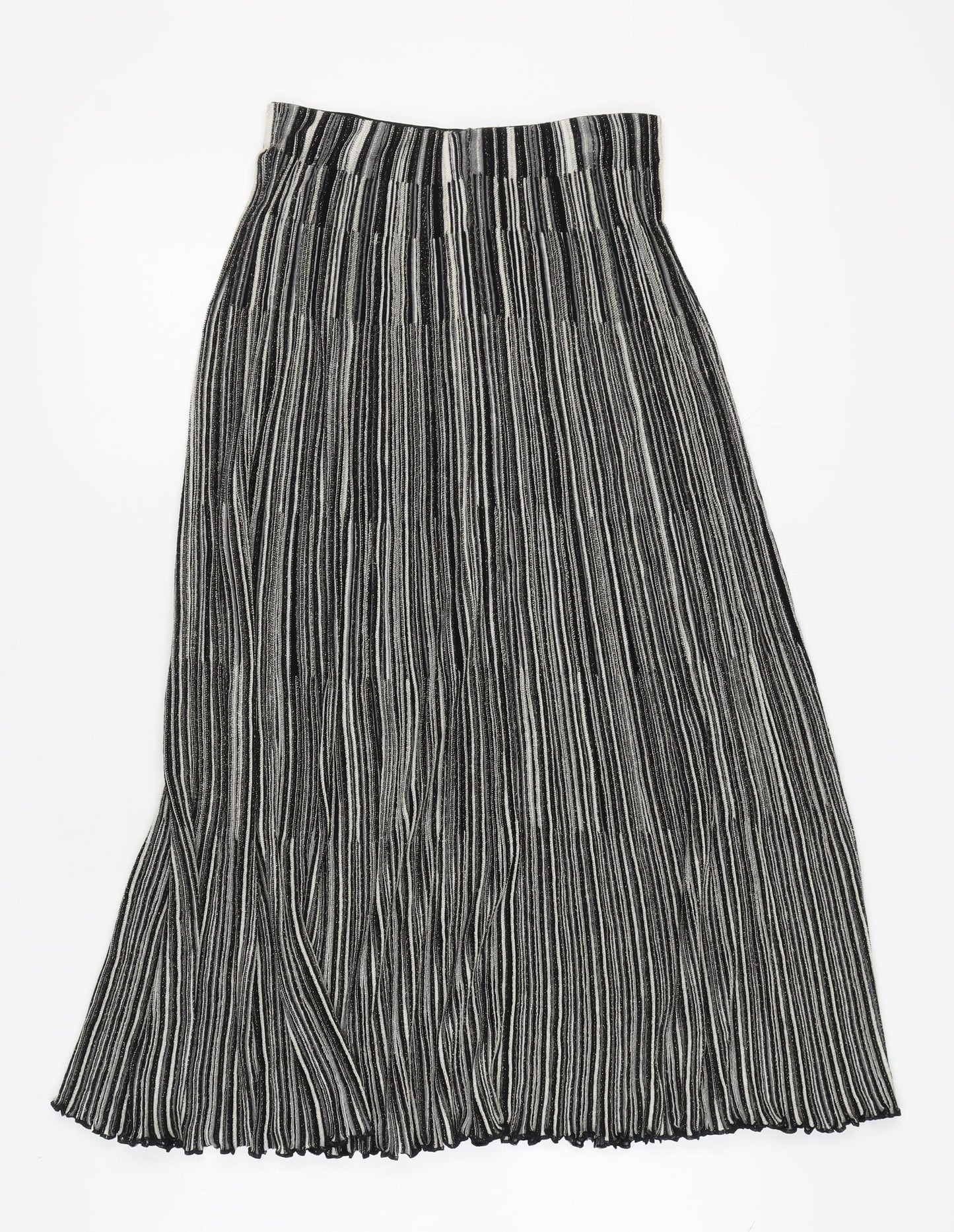 United Colors of Benetton Women's Grey Cotton Blend Striped Pleated Midi Skirt Size XS