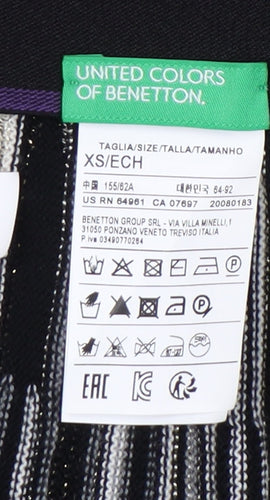 United Colors of Benetton Women's Grey Cotton Blend Striped Pleated Midi Skirt Size XS