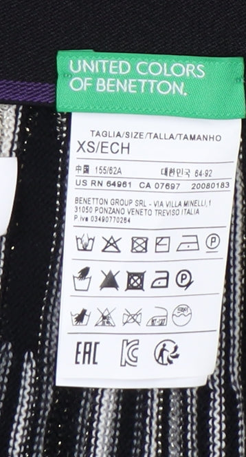 United Colors of Benetton Women's Grey Cotton Blend Striped Pleated Midi Skirt Size XS