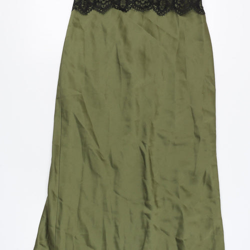 Selina Women's Black & Green Slip Dress, Size 12 V-Neck