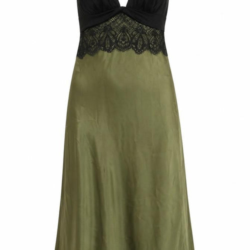 Selina Women's Black & Green Slip Dress, Size 12 V-Neck