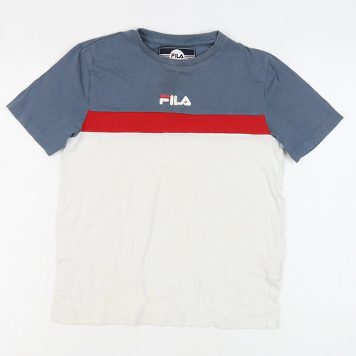 FILA Boys Colourblock T-Shirt Blue Red White 10-12 Years