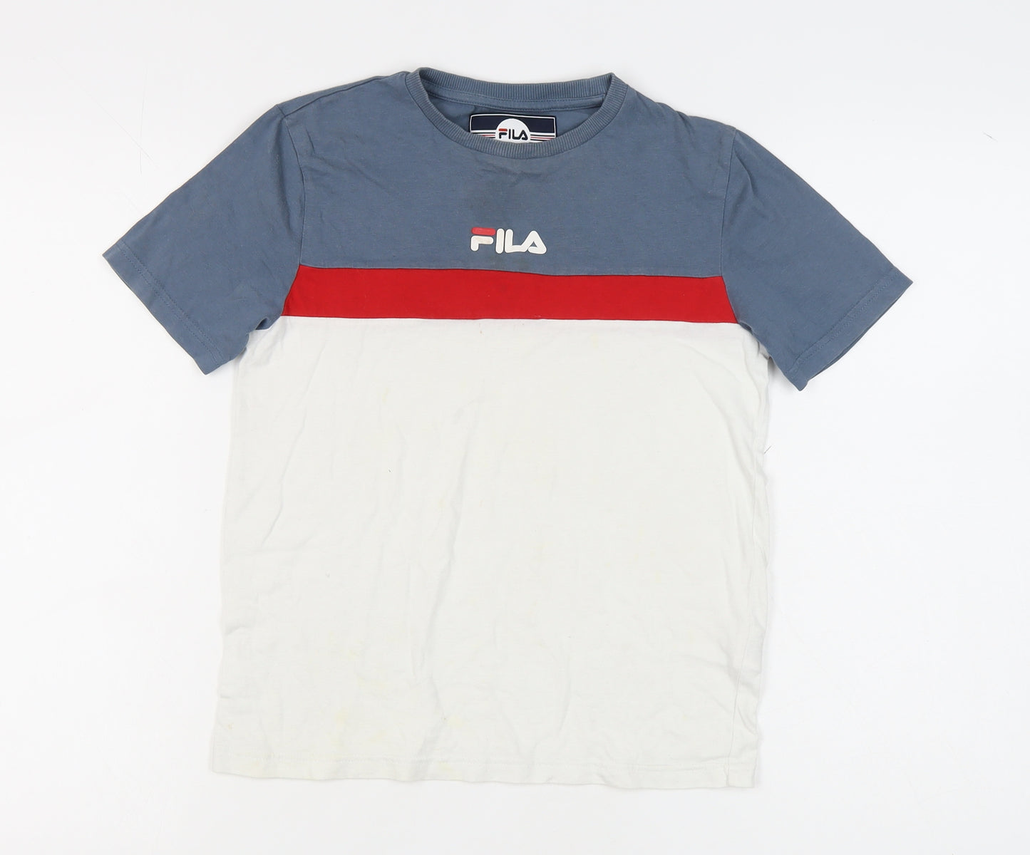 FILA Boys Colourblock T-Shirt Blue Red White 10-12 Years