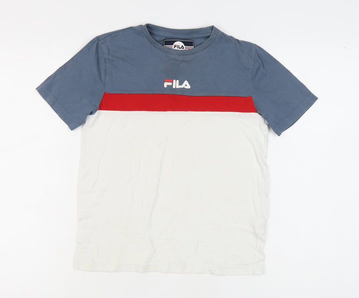 FILA Boys Colourblock T-Shirt Blue Red White 10-12 Years