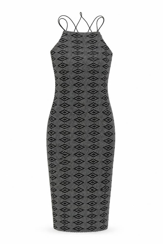 Front view of River Island Women's Black Halter Bodycon Dress -, size 8