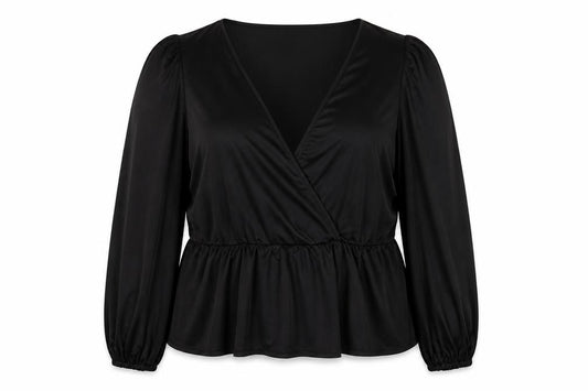 Front view of ASOS DESIGN Women's Black Plus Wrap Blouse, size 22