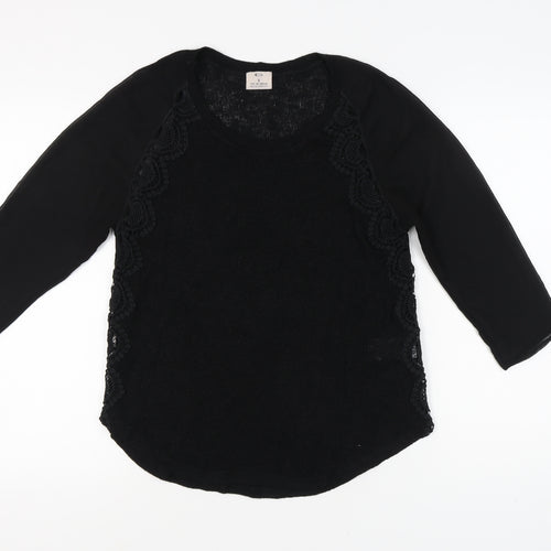 Pins and Needles Women's Black Crochet Accent Top S