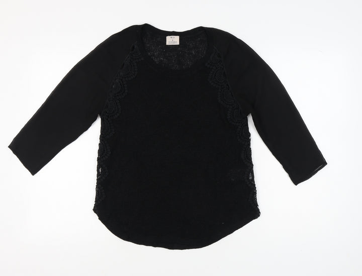 Pins and Needles Women's Black Crochet Accent Top S