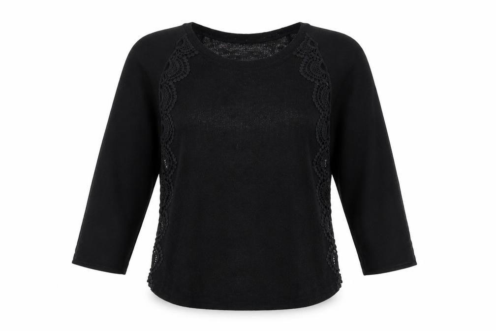 Front view of Pins & Needles Women's Black Crochet Accent Top S
