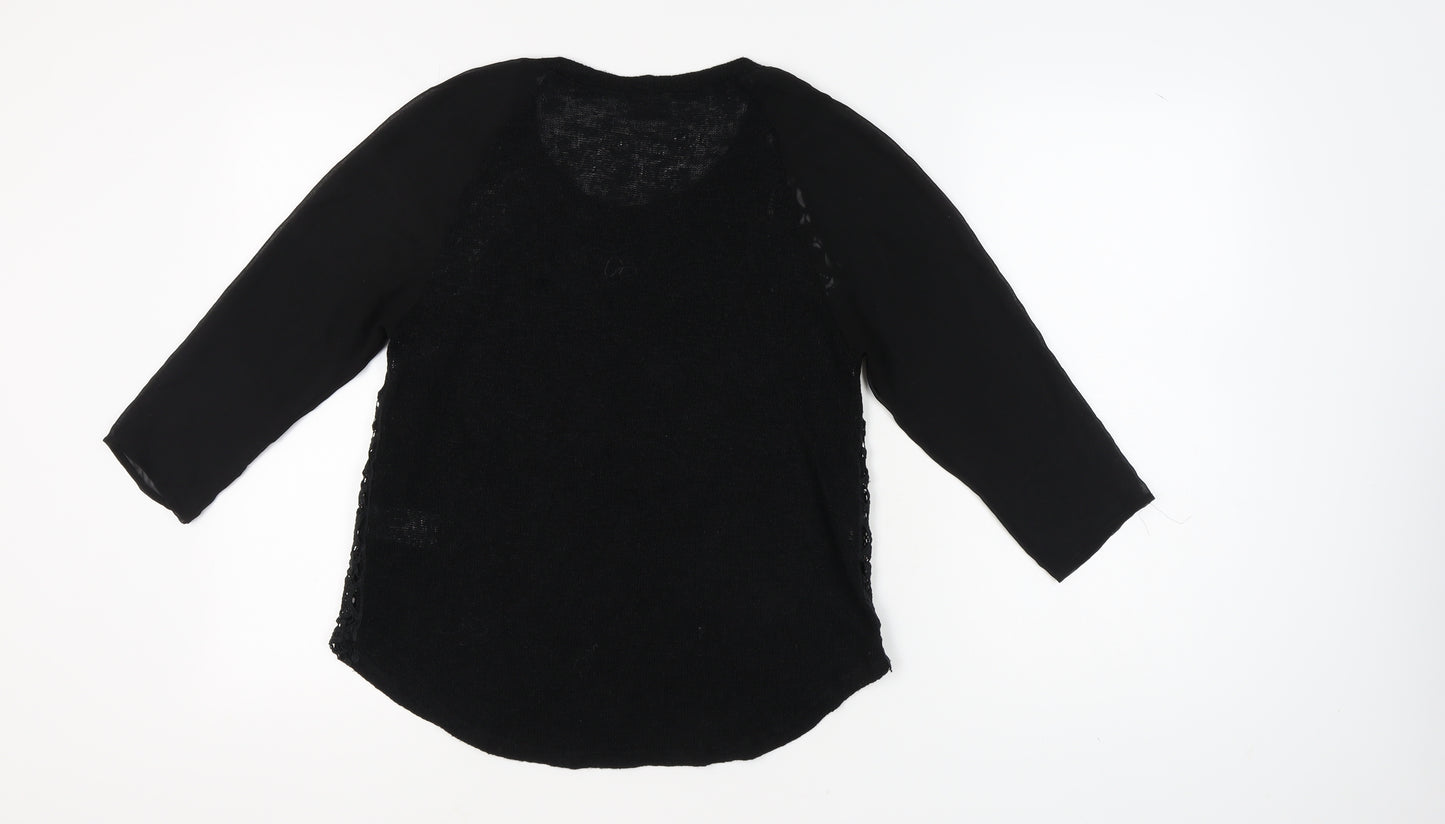 Pins and Needles Women's Black Crochet Accent Top S