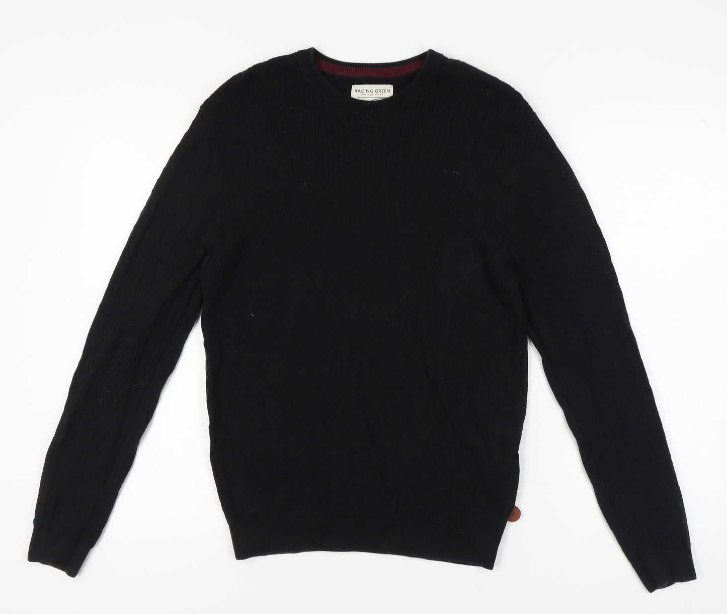 Racing Green Men's Black Cotton Pullover Jumper Size L