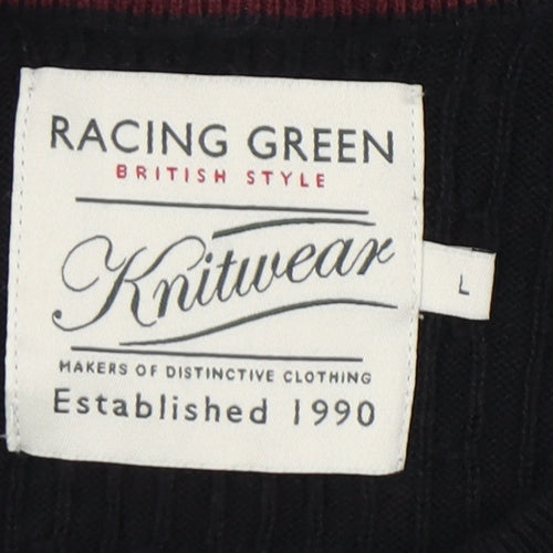 Racing Green Men's Black Cotton Pullover Jumper Size L