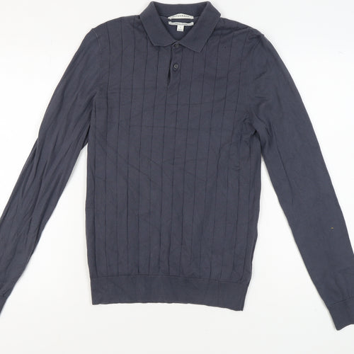 Marks and Spencer Men's Blue Long Sleeve Polo S