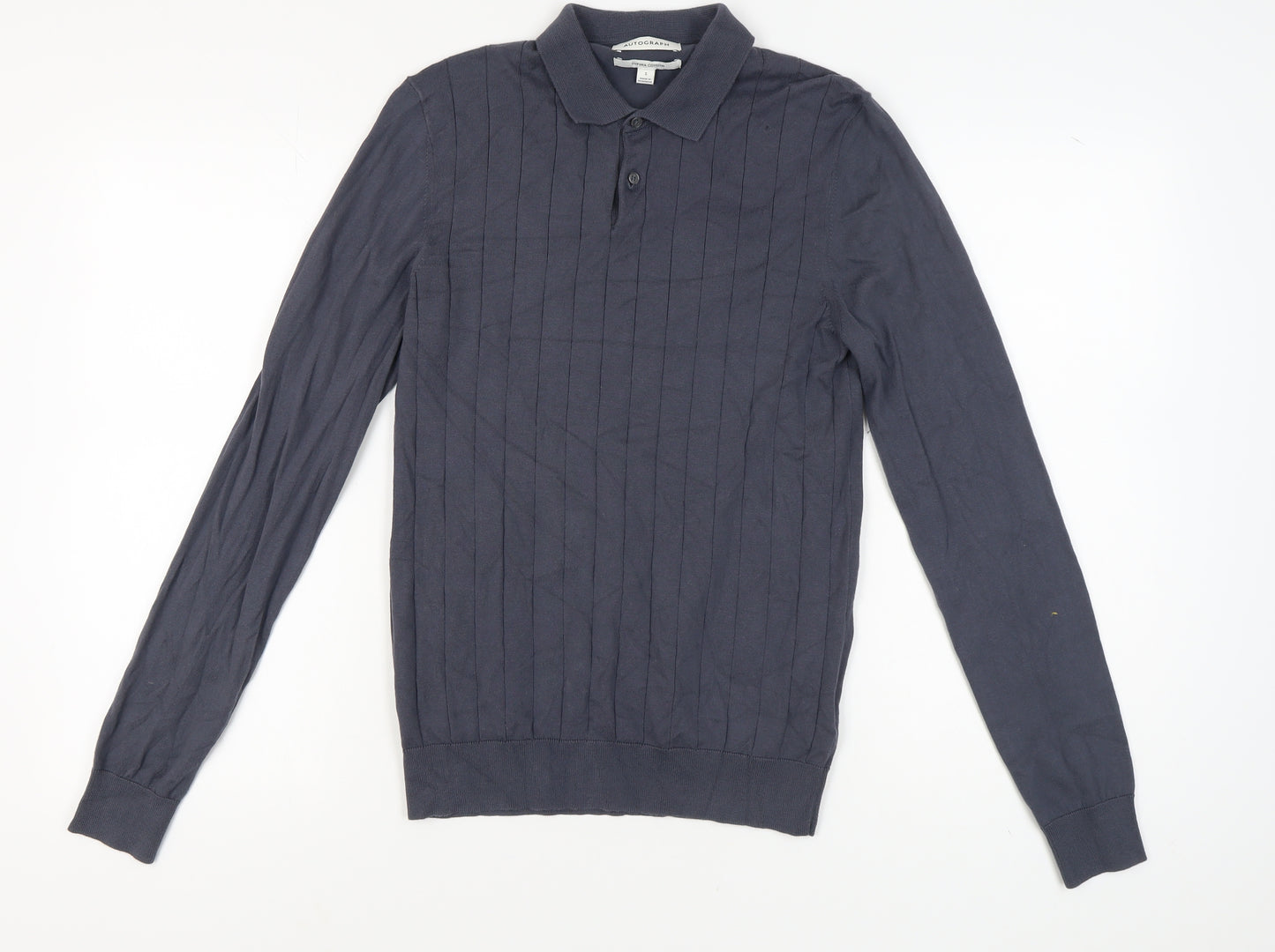 Marks and Spencer Men's Blue Long Sleeve Polo S