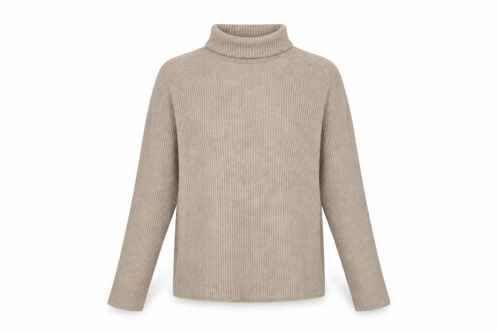 Front view of Marks & Spencer Women's Beige Roll Neck Jumper, size S, Casual