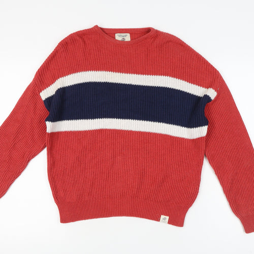 Pull&Bear Men's Red Striped Pullover Jumper XS