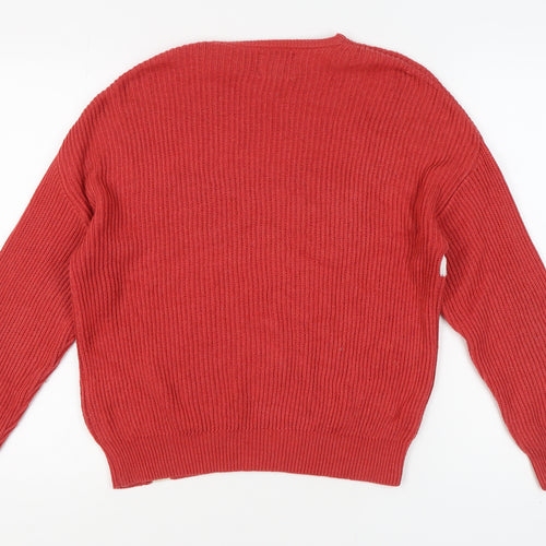 Pull&Bear Men's Red Striped Pullover Jumper XS