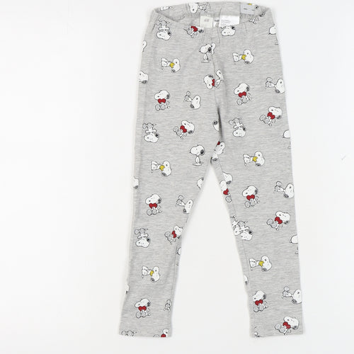 H&M Girls Grey Snoopy Ankle Leggings 4 Years Cotton Blend