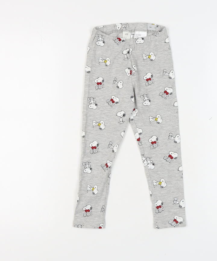 H&M Girls Grey Snoopy Ankle Leggings 4 Years Cotton Blend