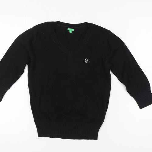 Benetton Women's Black Pullover Jumper S 3/4 Sleeve