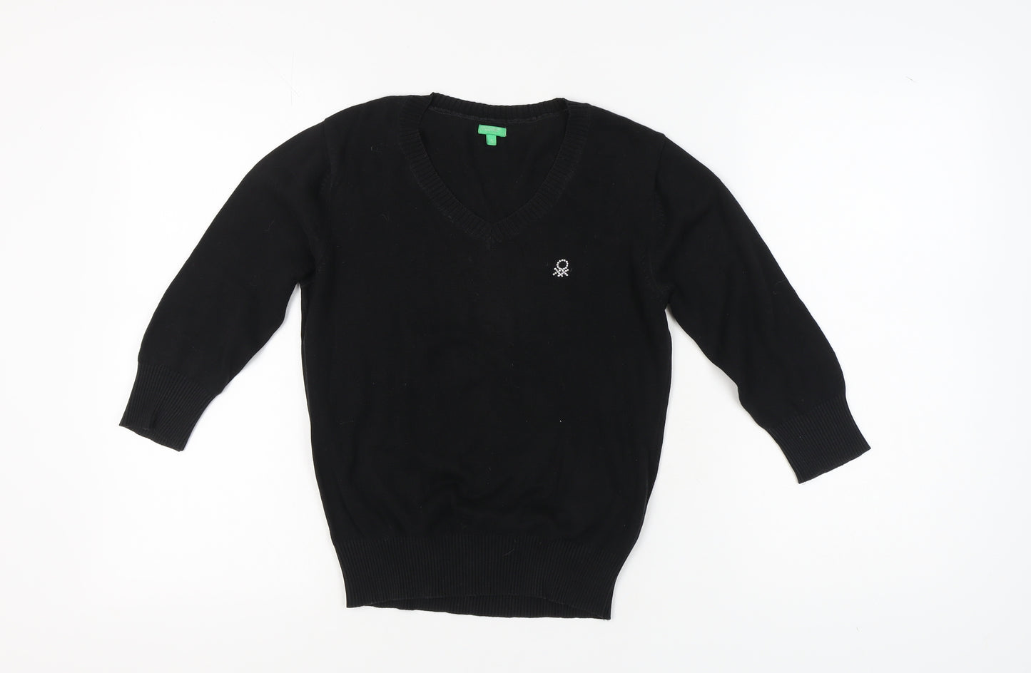 Benetton Women's Black Pullover Jumper S 3/4 Sleeve