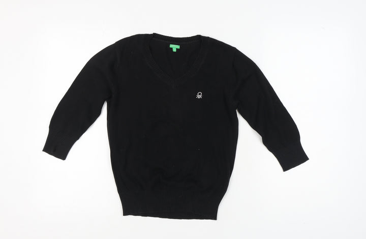 Benetton Women's Black Pullover Jumper S 3/4 Sleeve