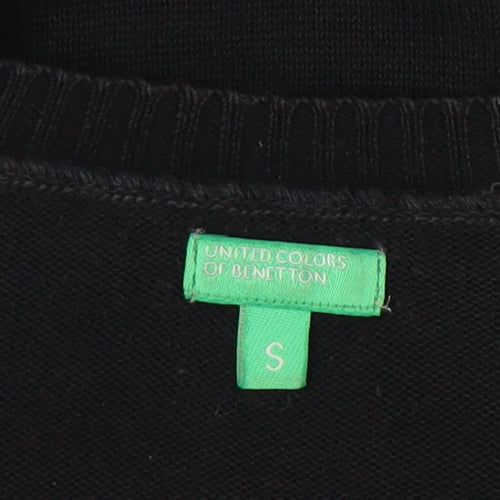 Benetton Women's Black Pullover Jumper S 3/4 Sleeve
