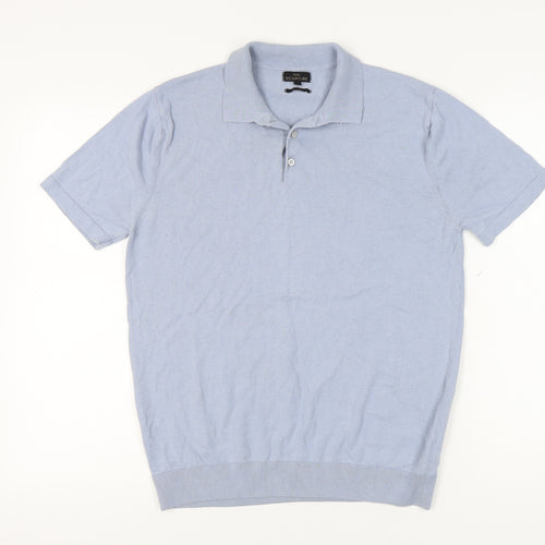 Next Men's Blue Polo Shirt, L, Solid Short Sleeve