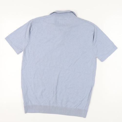 Next Men's Blue Polo Shirt, L, Solid Short Sleeve