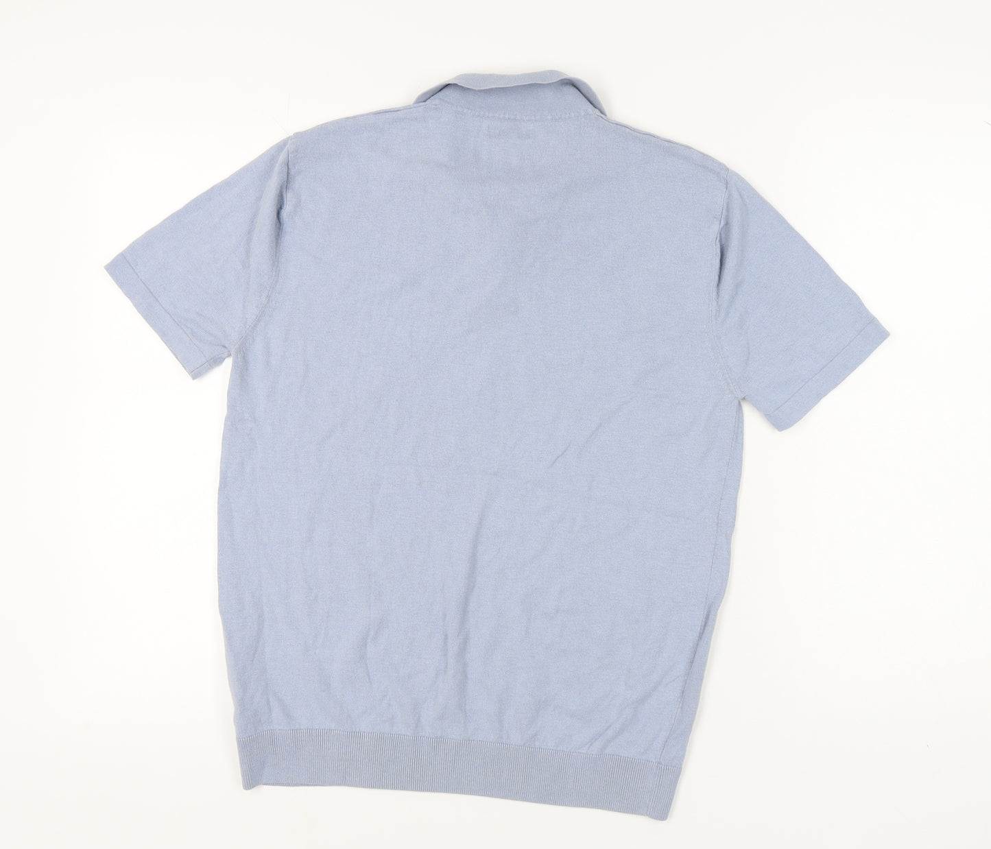 Next Men's Blue Polo Shirt, L, Solid Short Sleeve