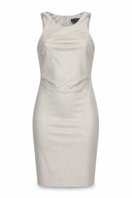 Front view of AX Paris Women's Silver Bodycon Dress, size 8