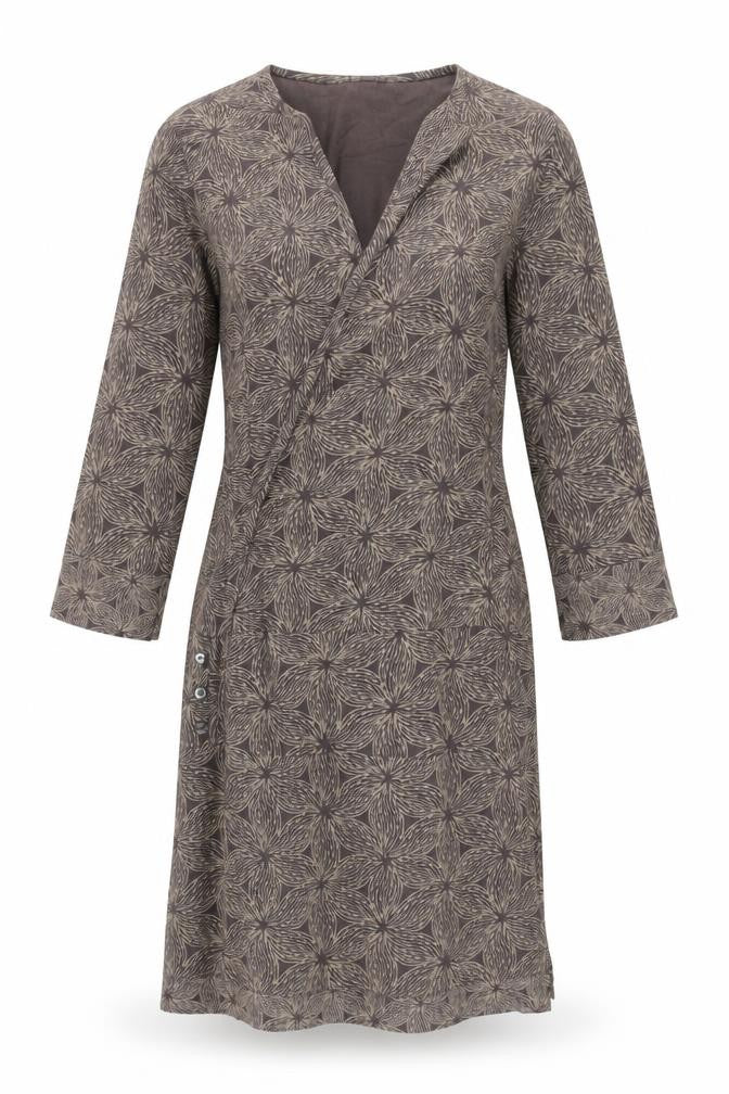 Front view of White Stuff Women's Brown Geometric Dress, size 10