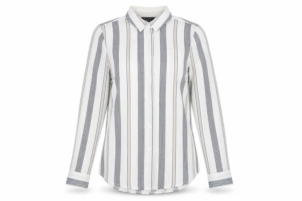 Front view of New Look Women's Petite Striped Button-Up Shirt
