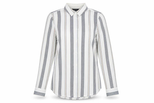 Front view of New Look Women's Petite Striped Button-Up Shirt