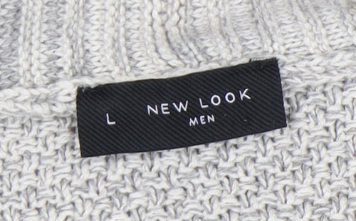 New Look Men's Grey Cardigan, Size L, Casual Knitwear