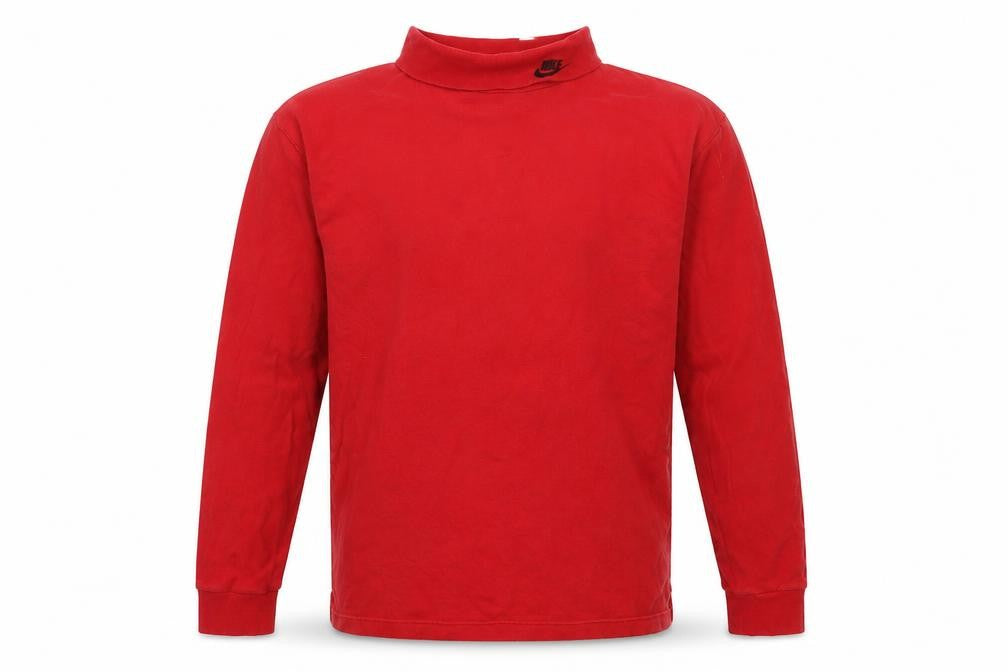 Front view of Nike Men's Red Mock Neck Sweatshirt, size L, Cotton
