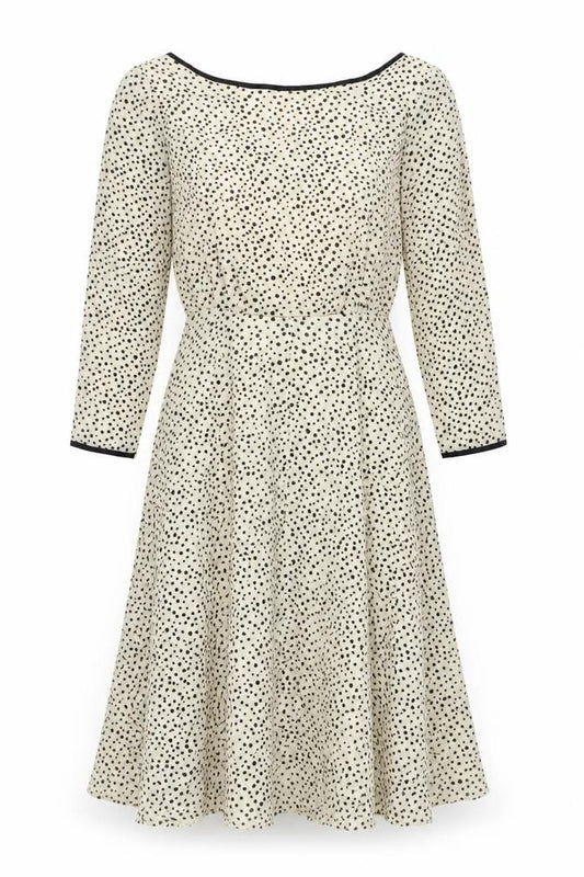 Front view of After Six Ivory Polka Dot Fit & Flare Dress, size 12