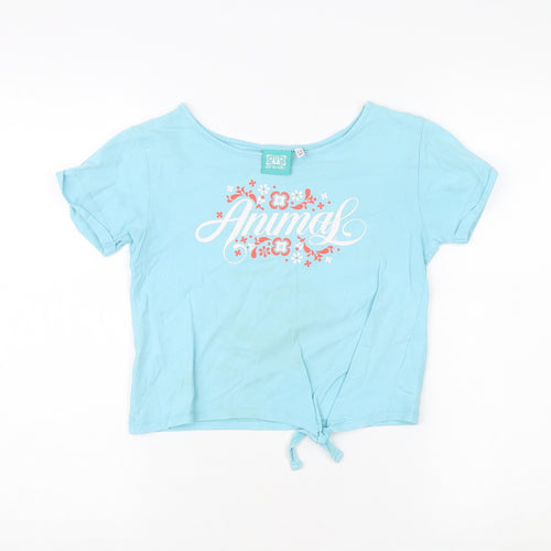 Animal Girls Blue Cropped T-Shirt 9-10 Years, Graphic Logo Top