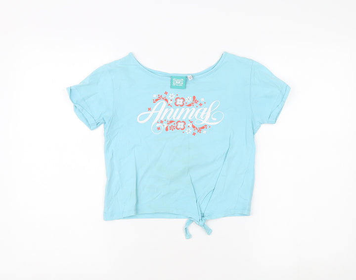 Animal Girls Blue Cropped T-Shirt 9-10 Years, Graphic Logo Top