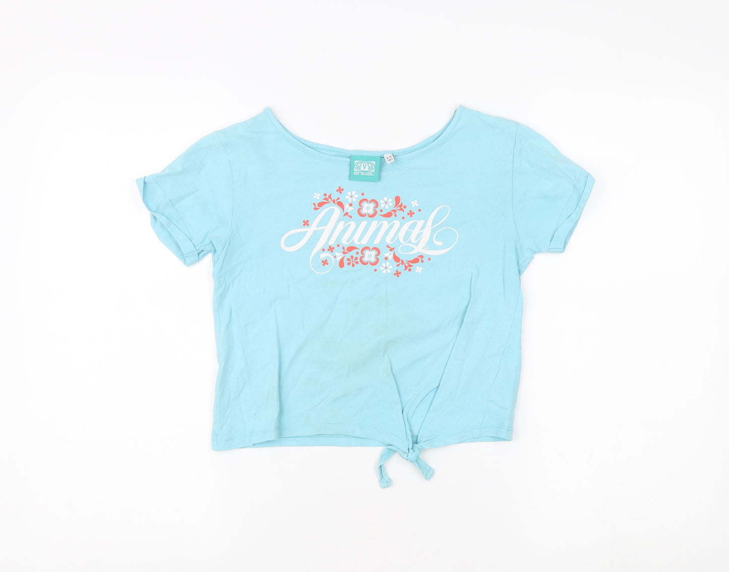 Animal Girls Blue Cropped T-Shirt 9-10 Years, Graphic Logo Top