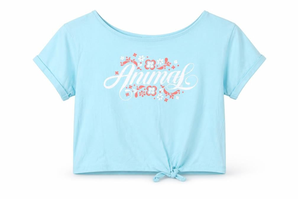 Animal Girls Blue Cropped T-Shirt 9-10 Years, Graphic Logo Top