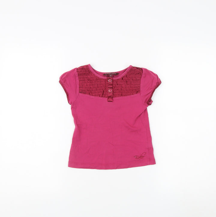 Ted Baker Girls Pink Button T-Shirt 3-4 Years
