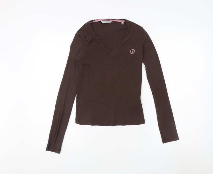 Henri Lloyd Women's Brown Cotton V-Neck T-Shirt Size 2