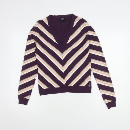 Jasper Conran Women's Purple Striped V-Neck Pullover M