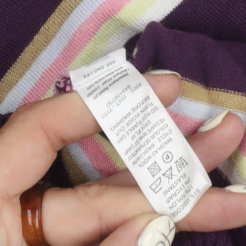 Jasper Conran Women's Purple Striped V-Neck Pullover M