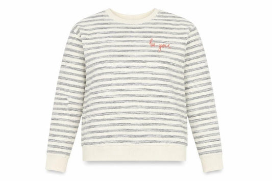 Front view of Mint Velvet Women's Grey Striped Pullover Sweatshirt, size 6