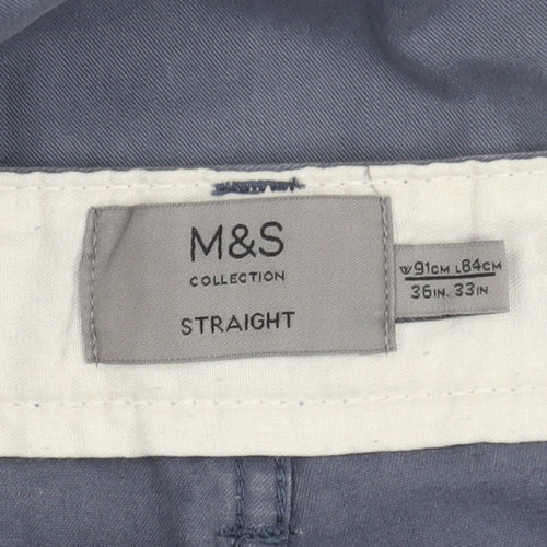 Marks and Spencer Men's Blue Straight Trousers Size 36