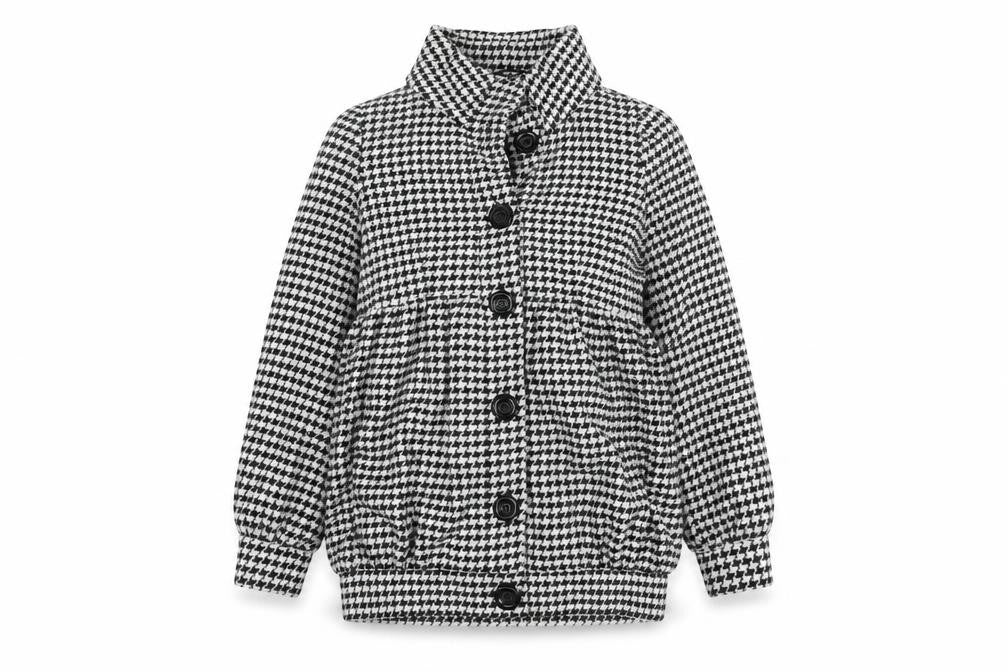Front view of Dorothy Perkins Women's Black and White Houndstooth Coat, size 12