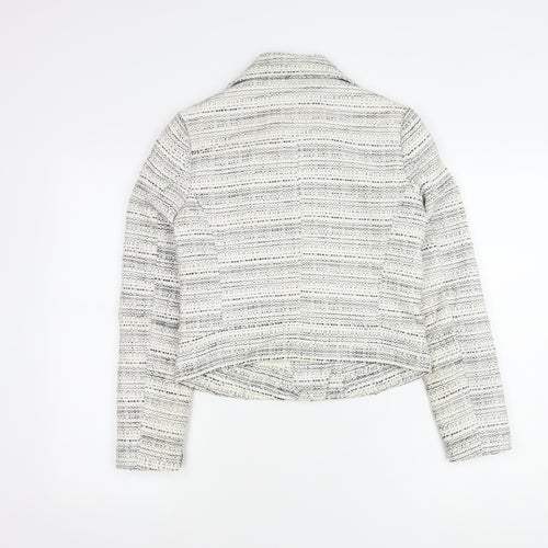 Jacob Women's White Biker Jacket XS, Collared Tweed Zip