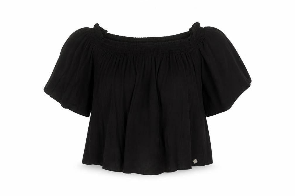 Front view of Superdry Women's Black Off Shoulder Tunic Blouse XS